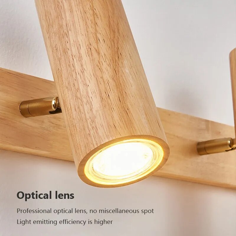 Applique murale LED nordique bois réglable projecteur étude den - vue 6 sur 12