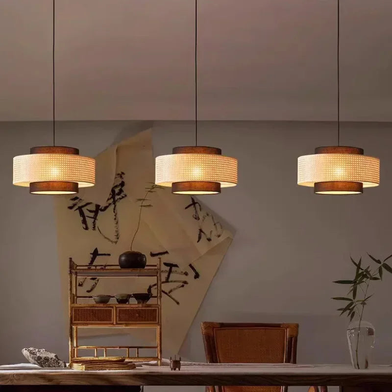 lustre rétro en rotin tissé pour décoration intérieure - vue 5 sur 9