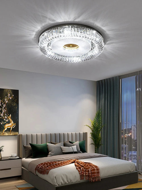 plafonnier led moderne à intensité variable en cristal doré argenté - vue 4 sur 11
