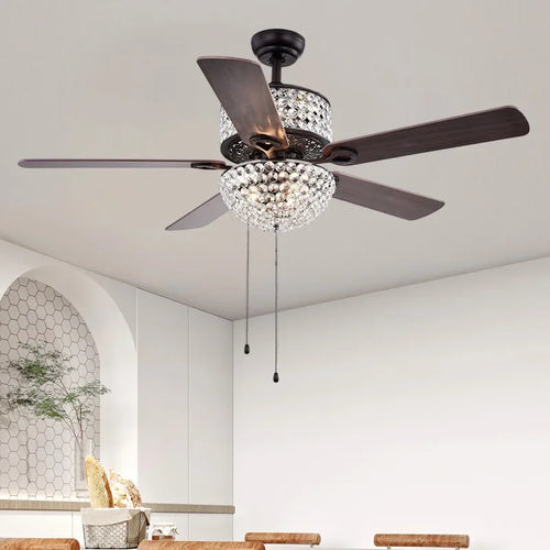 ventilateur de plafond en cristal avec télécommande et lumières - vue 6 sur 9