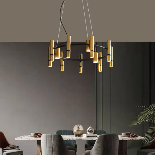 lustre en métal doré avec anneau noir réglable pour divers espaces - vue 3 sur 7