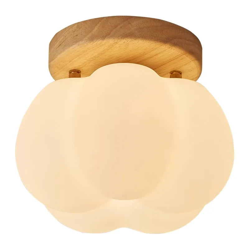 Walnut Wood Roll Molded Pumpkin, Wabi Sabi Modern, Flush Ceiling light fixture for Entrance Hall, Corridor, Balcony, Entrance - vue 7 sur 10