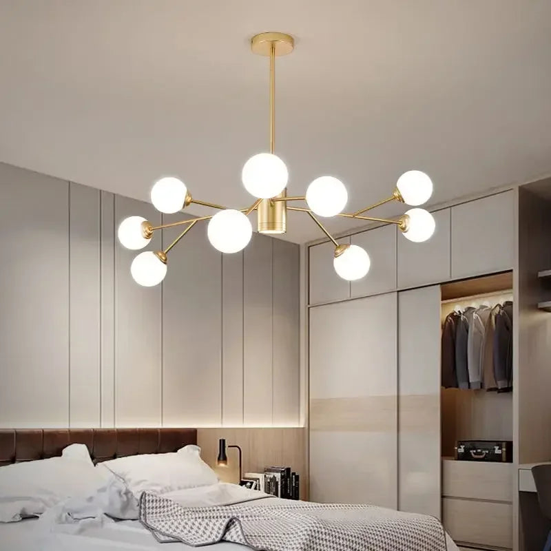 lustre nordique à led avec boule de verre pour luminaires suspendus
