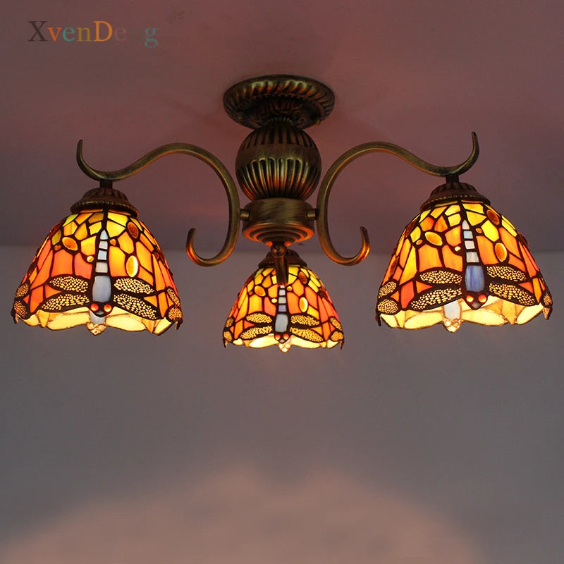 Tiffany Vitrail Plafonniers pour Salon Chambre Bar Salle à manger Décor À La Maison Vintage Fer LED Plafonniers Luminaires