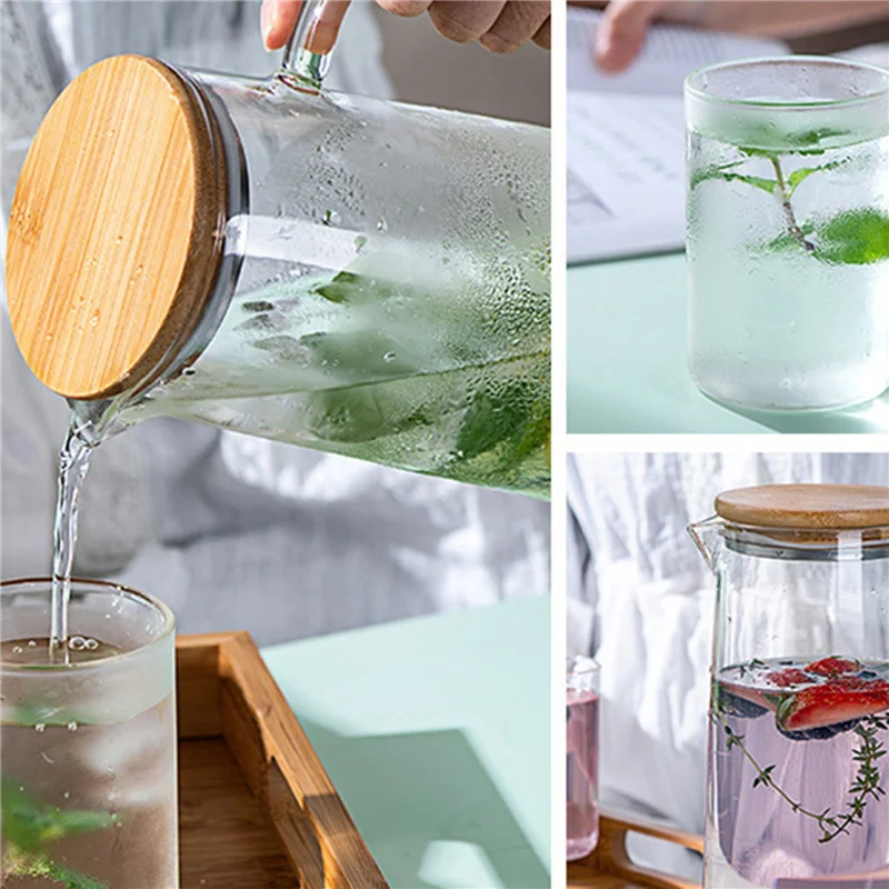 Pichet a eau verre couvercle bambou poignée 17l