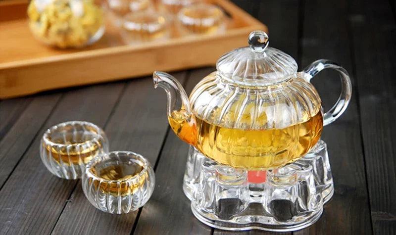Théière citrouille fleurie rayée verre avec infuseur - vue 5 sur 7
