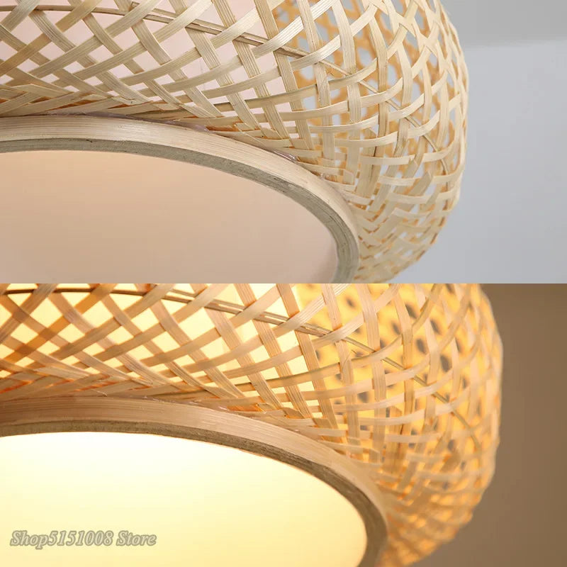 lustre en bambou tricoté à la main suspension décorative pour maison