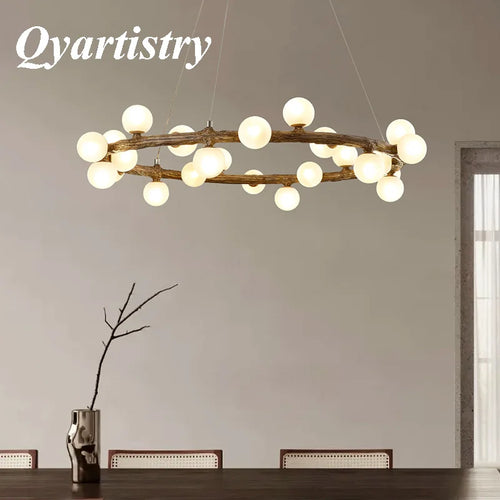 lustre de style wabi-sabi en bois artificiel pour intérieur - vue 2 sur 9