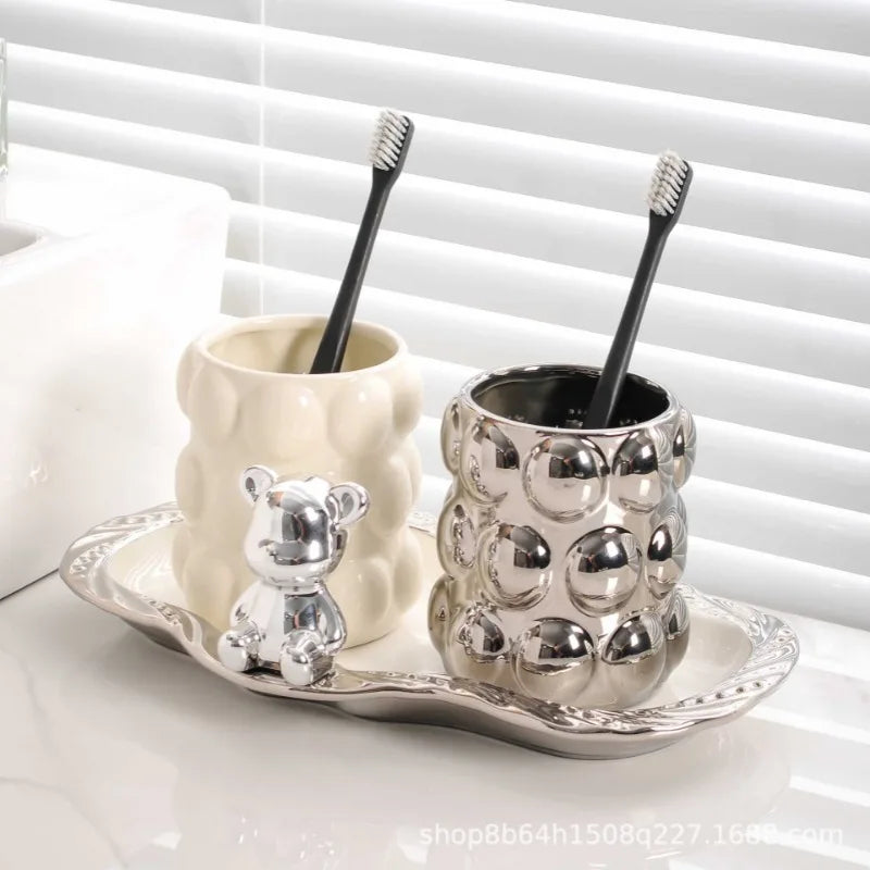 ensemble de tasses en céramique pour amoureux luxe accessoires salle de bain - vue 3 sur 9