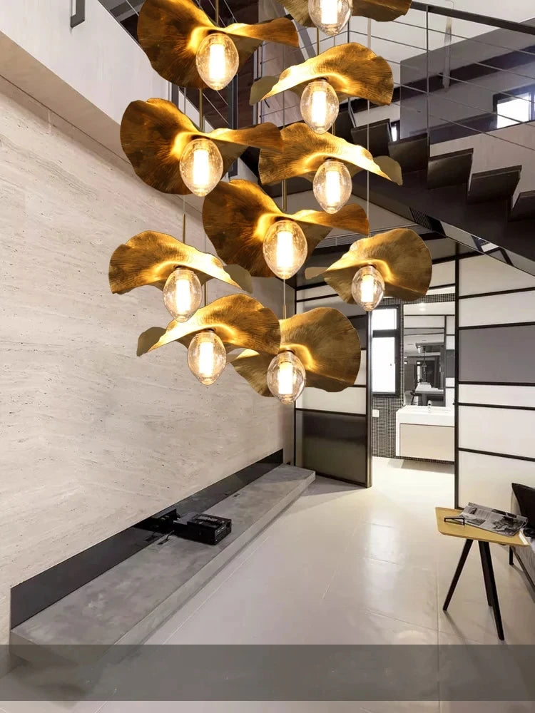 lustre nordique en cuivre forme de feuille de lotus suspendu - vue 4 sur 9