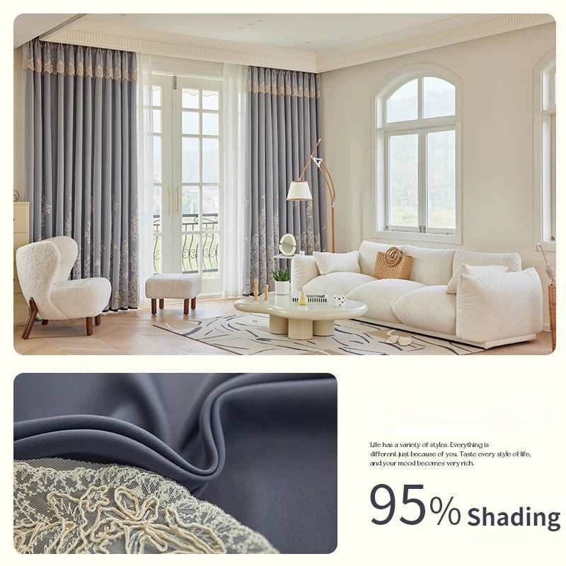Rideau occultant motif floral style simple salon chambre - vue 7 sur 12