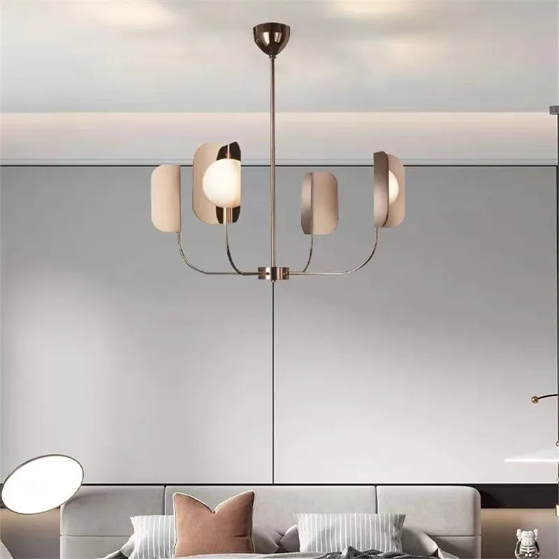 lustre design en verre laiteux avec feuilles métalliques - vue 3 sur 10
