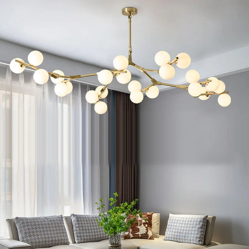 lustre en verre avec branches d'arbre et boules lumineuses - vue 6 sur 12