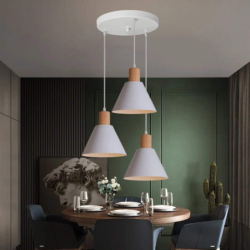 lamp suspension simple led nordique blanc 1/3 têtes - vue 5 sur 11