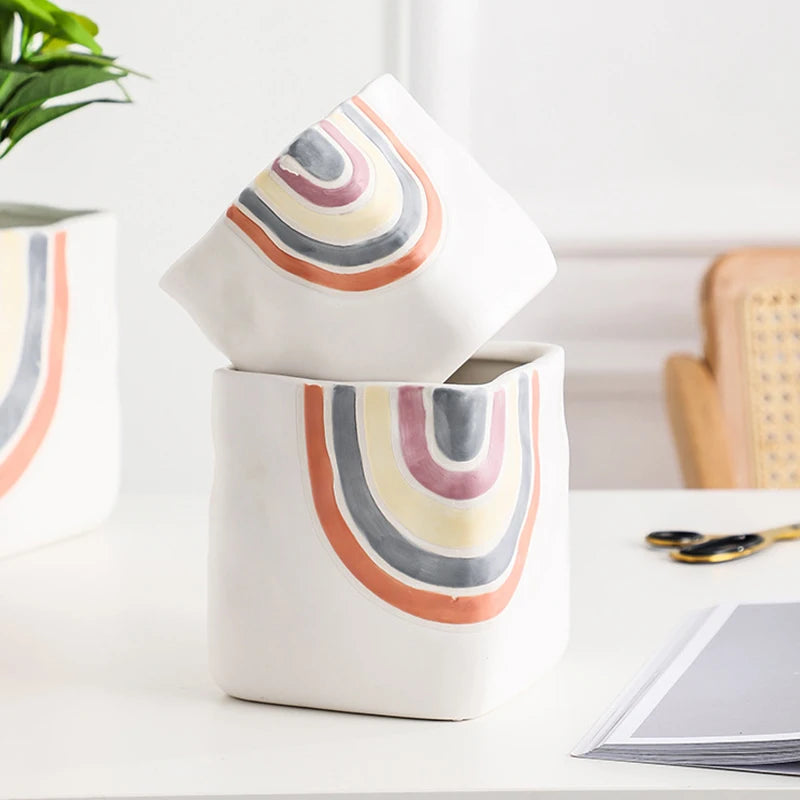 pot de fleurs succulentes en céramique style nordique fait main - vue 6 sur 8