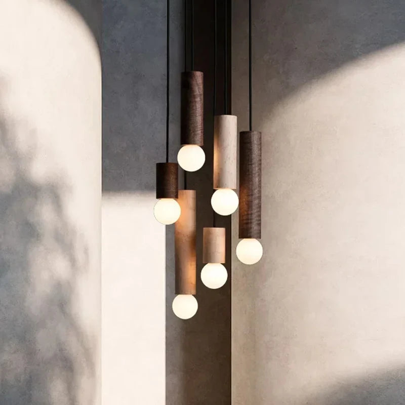 lampe suspendue en bois led décoration simple nordique - vue 4 sur 12