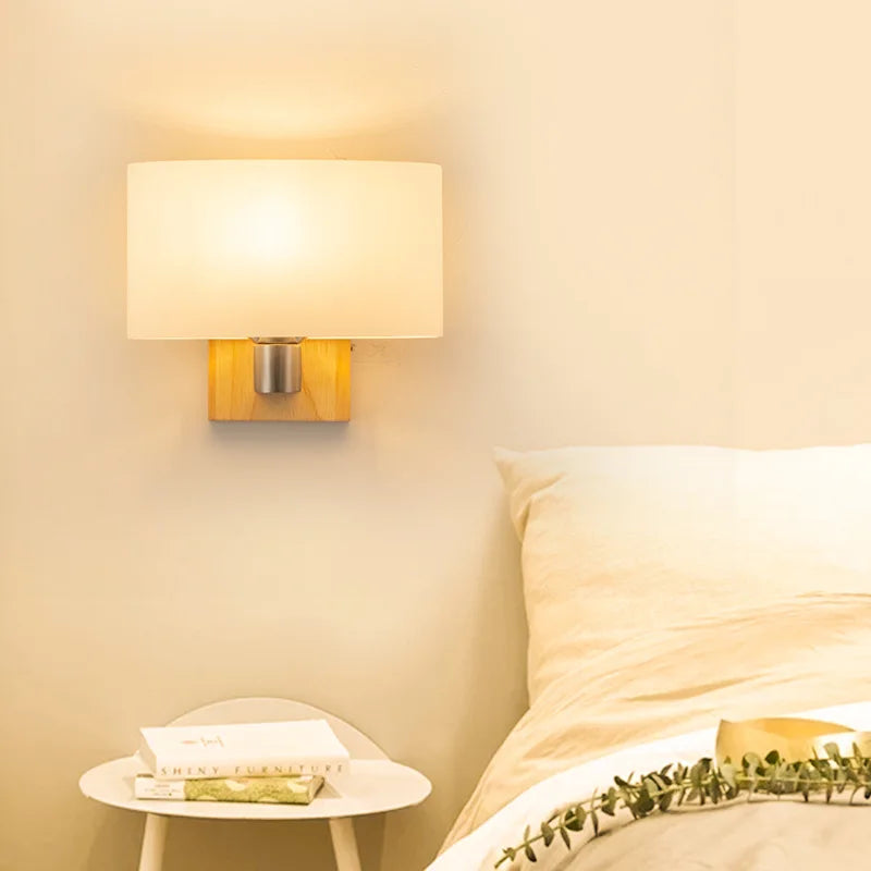 applique murale led créative en bois massif et verre style nordique décorative - vue 4 sur 7