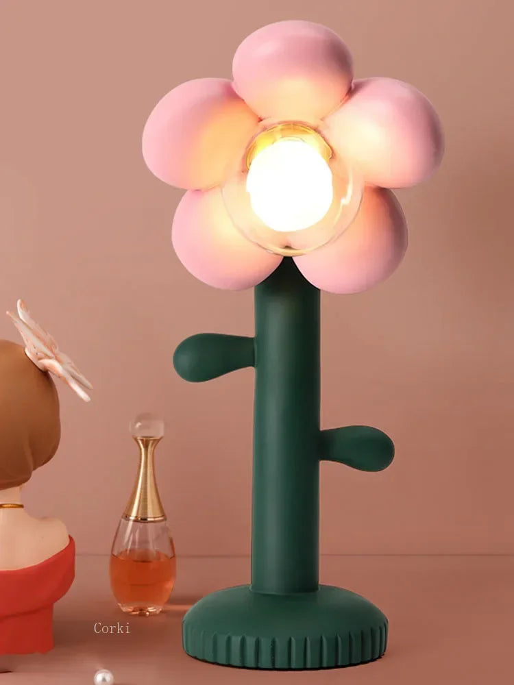 lampe à poser en résine fleurs roses décoratives pour intérieur - vue 2 sur 7