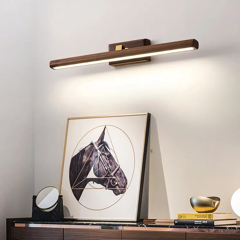 lampe de miroir scandinave en noyer noir led applique murale - vue 5 sur 8