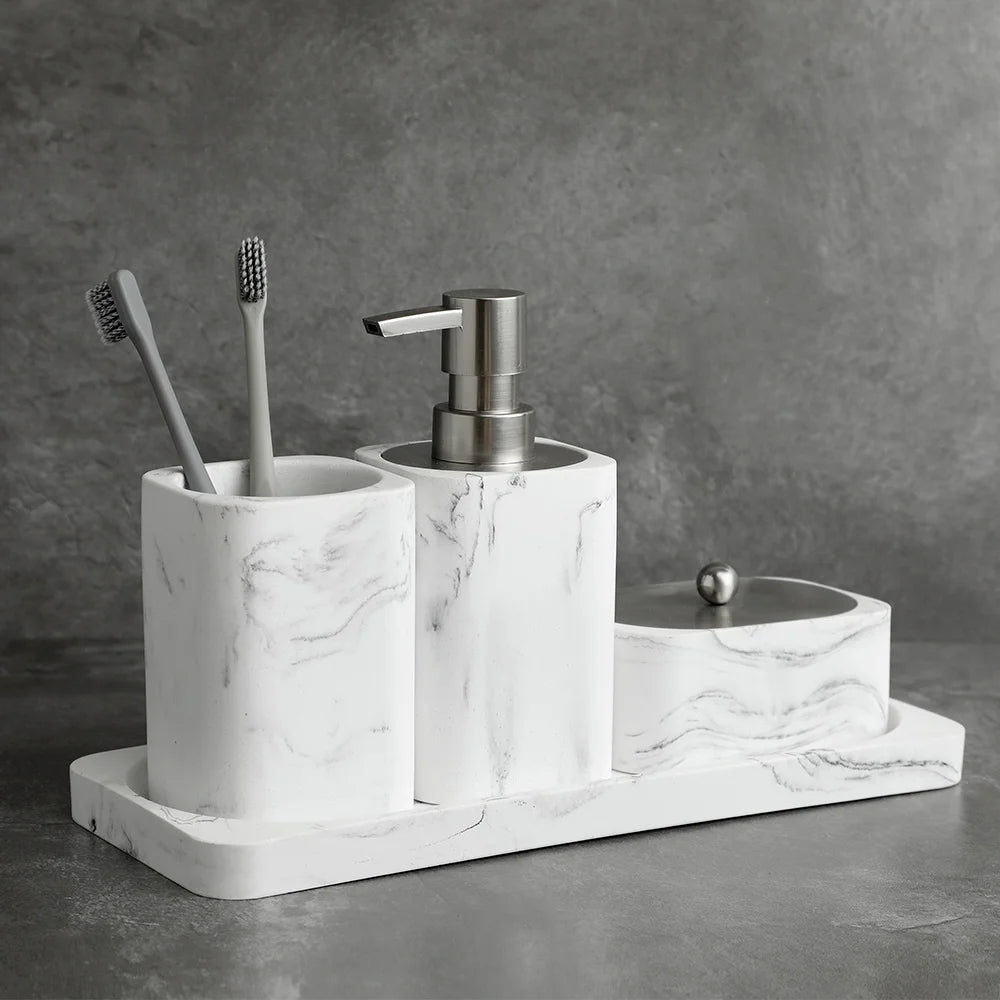 ensemble d'accessoires en marbre blanc pour salle de bain - vue 4 sur 8