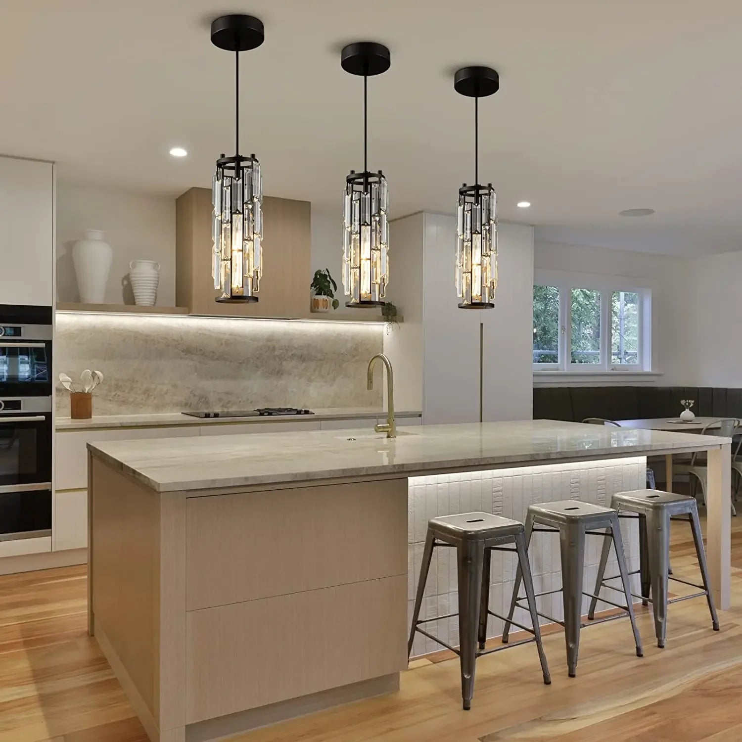 Suspension moderne Mini lustres en cristal luminaire réglable pour îlot de cuisine salle à manger chambre noir chrome 3 lumières - vue 5 sur 11