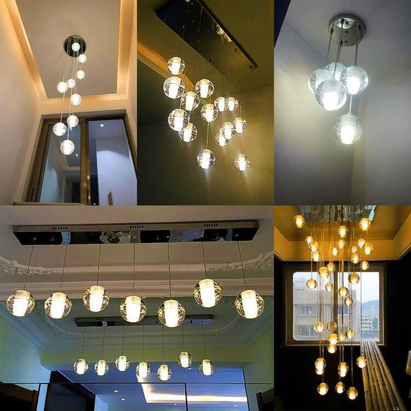 lustre en cristal moderne avec boule tournante led suspendue - vue 5 sur 27
