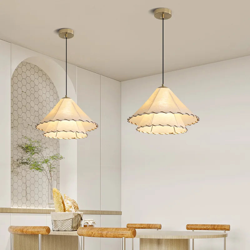 suspension Tissu nordique LED lumière Wabi Sabi pour salon décoration de la maison chambre créative coton lin chapeau