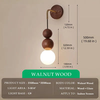 Walnut Wood Brass Gradient Glass Wall Light, Wall Sconce for Bedroom, Bedside, Living, Dining Room, Corridor aisle