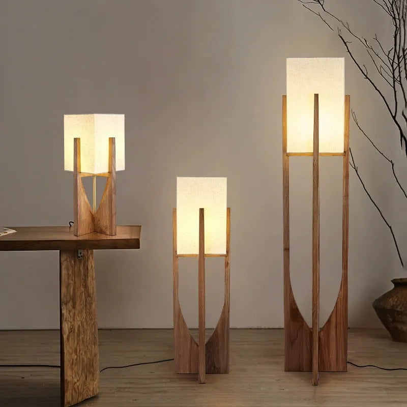 Lampadaire en bois chinois salon chambre canapé chevet lampe de Table verticale nordique en bois massif Led lampe sur pied décor de pièce