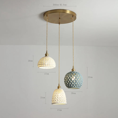 suspension LED blanc en céramique luminaires maison éclairage intérieur chambre salon à côté nordique moderne cuivre suspension lampe - vue 20 sur 23