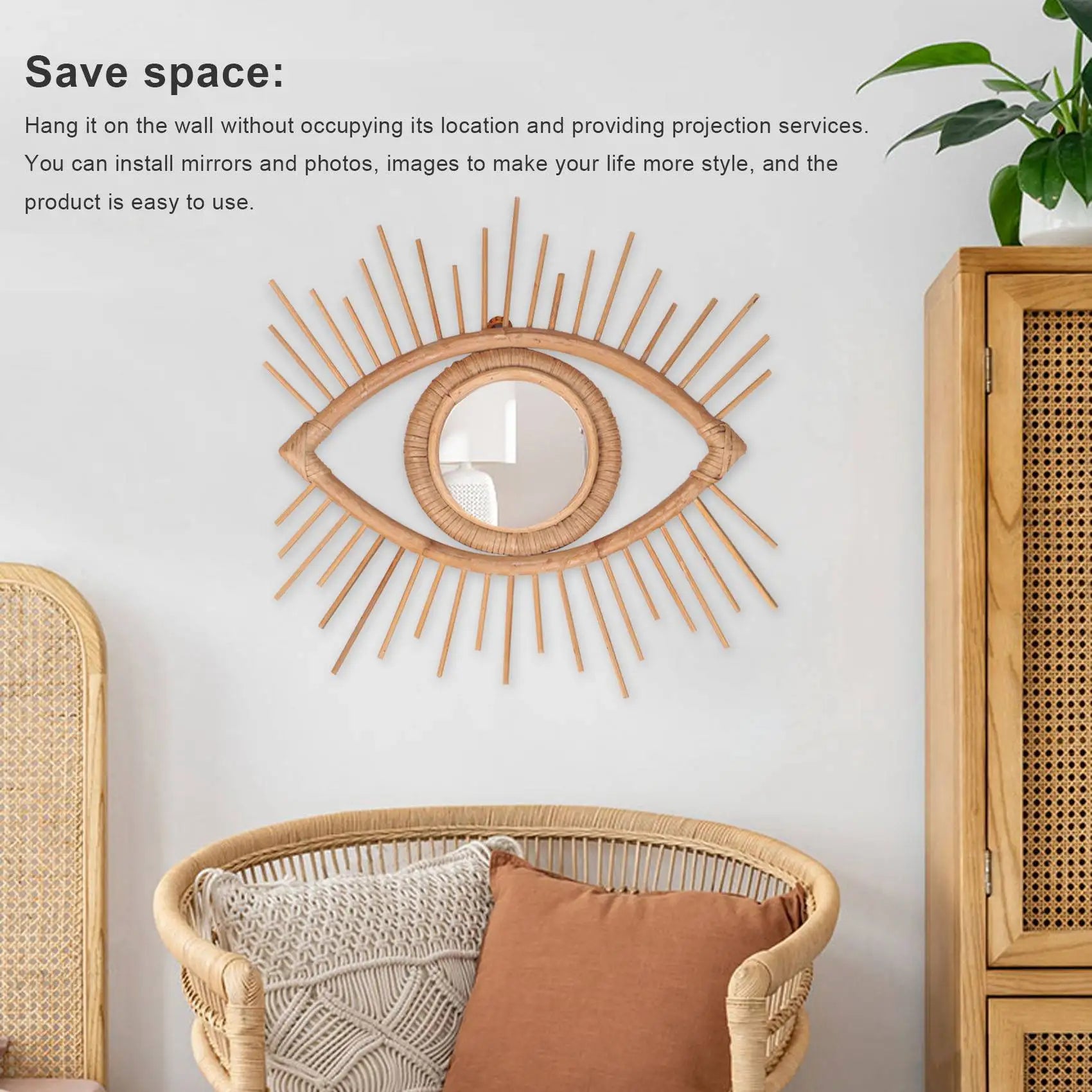 cadre décoratif en rotin en forme d'œil pour miroir - vue 4 sur 6
