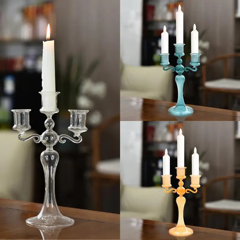 bougeoirs rétro à trois têtes en verre pour décoration intérieure - vue 6 sur 9