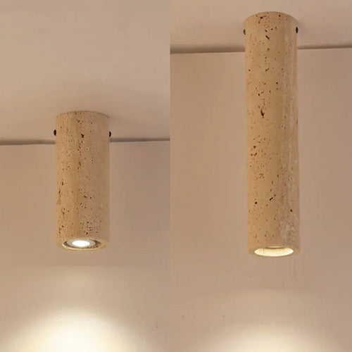 plafonnier cylindrique en travertin jaune clair montage en surface