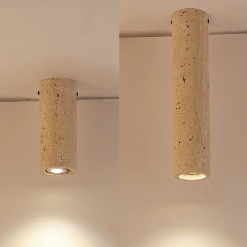 plafonnier cylindrique en travertin jaune clair montage en surface - vue 4 sur 8
