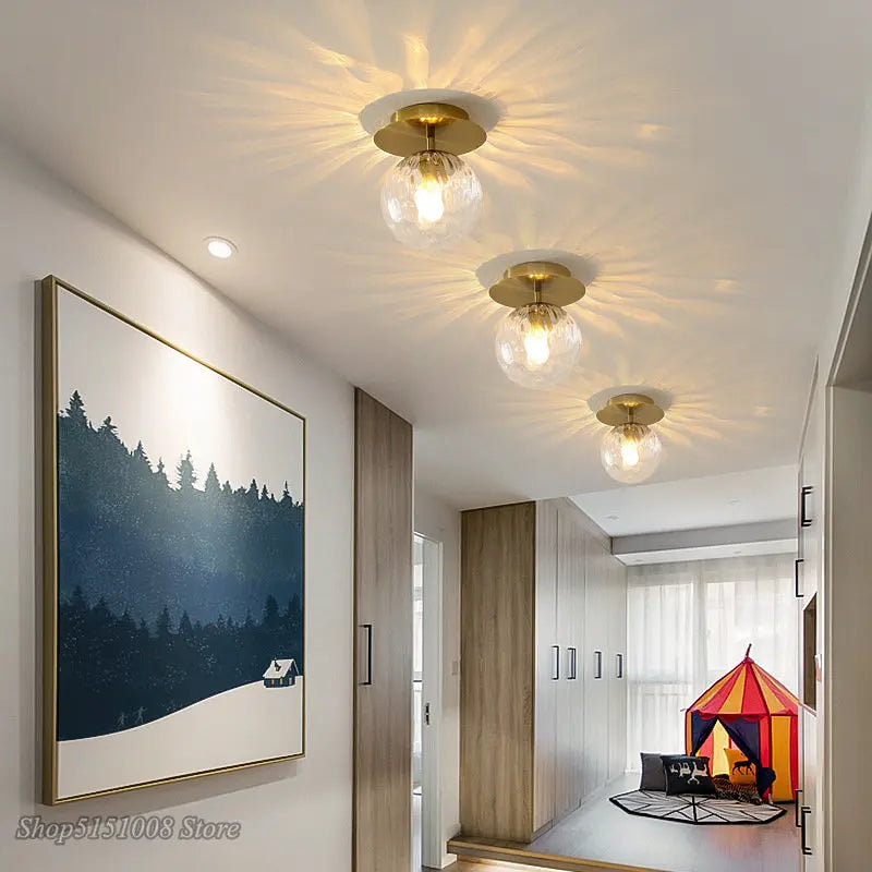 Lampes de plafond en verre boule ronde moderne pas cher pour Restaurant allée couloir balcon décoration luxe Led plafonniers - vue 4 sur 13