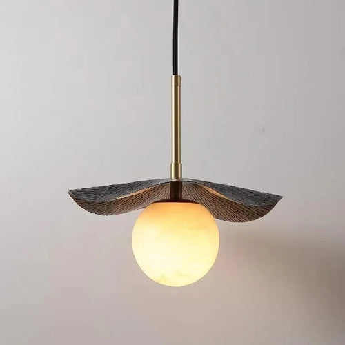 lustre en cuivre avec boule de marbre naturel - vue 2 sur 7