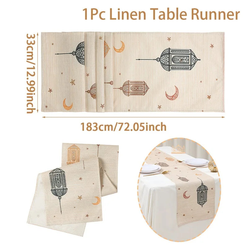 Chemin de table ramadan motifs lanterne lune étoiles