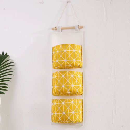 sac de rangement suspendu en coton et lin trois couches - vue 9 sur 9