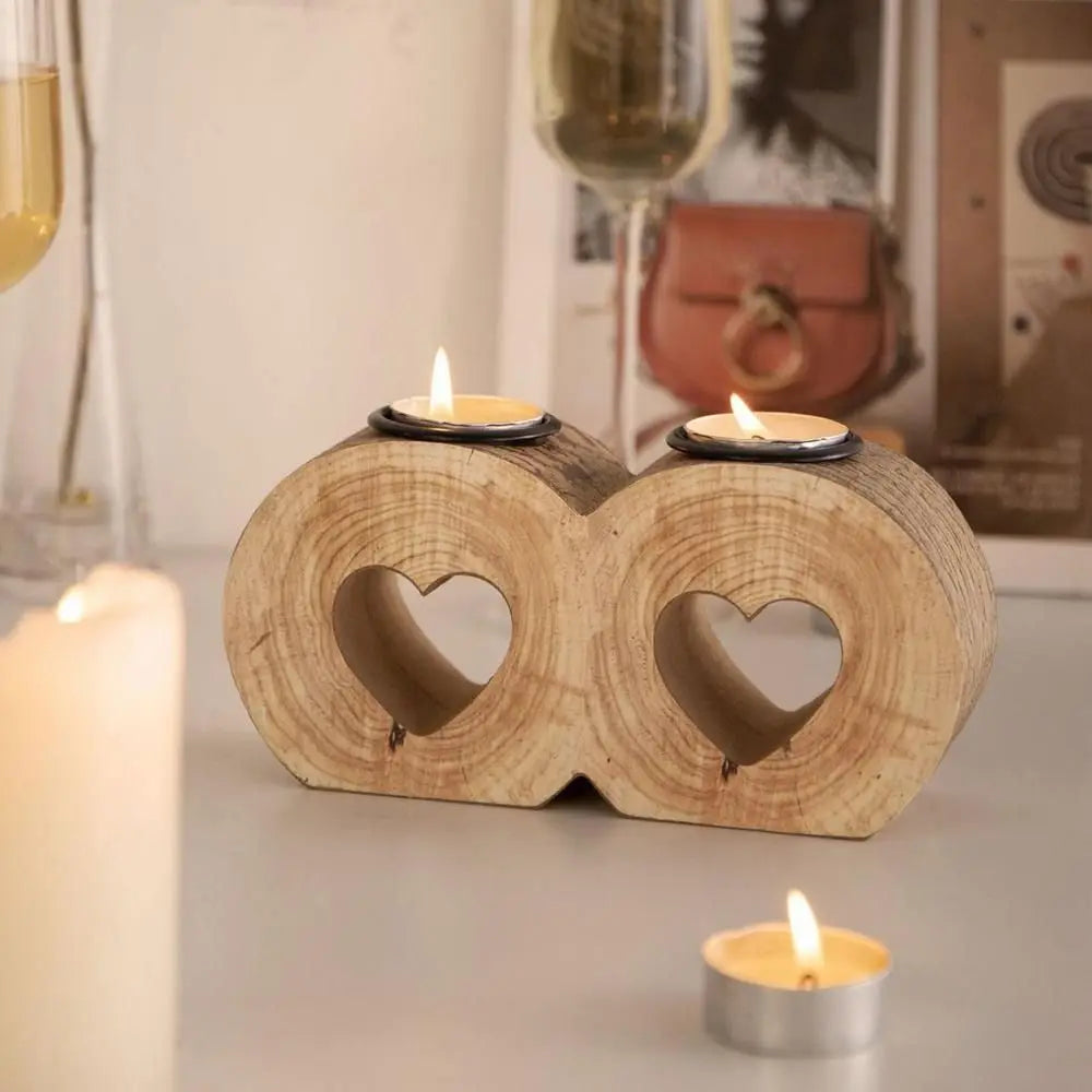 bougeoir romantique en bois en forme de cœur pour la saint-valentin - vue 4 sur 8