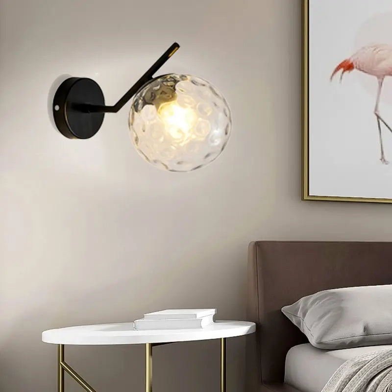 Lampe de applique murale LED boule de verre postmoderne Simple chambre chevet lampara luxe or бра allée intérieure salon décor applique murale - vue 3 sur 10