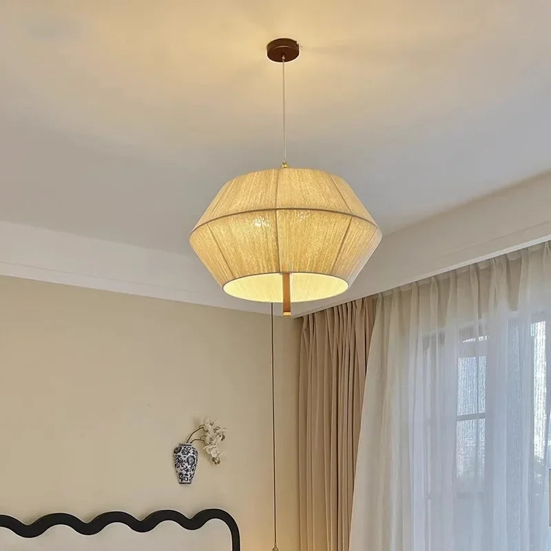 lustre rétro en tissu tissé en bois massif éclairage moderne intérieur - vue 3 sur 9