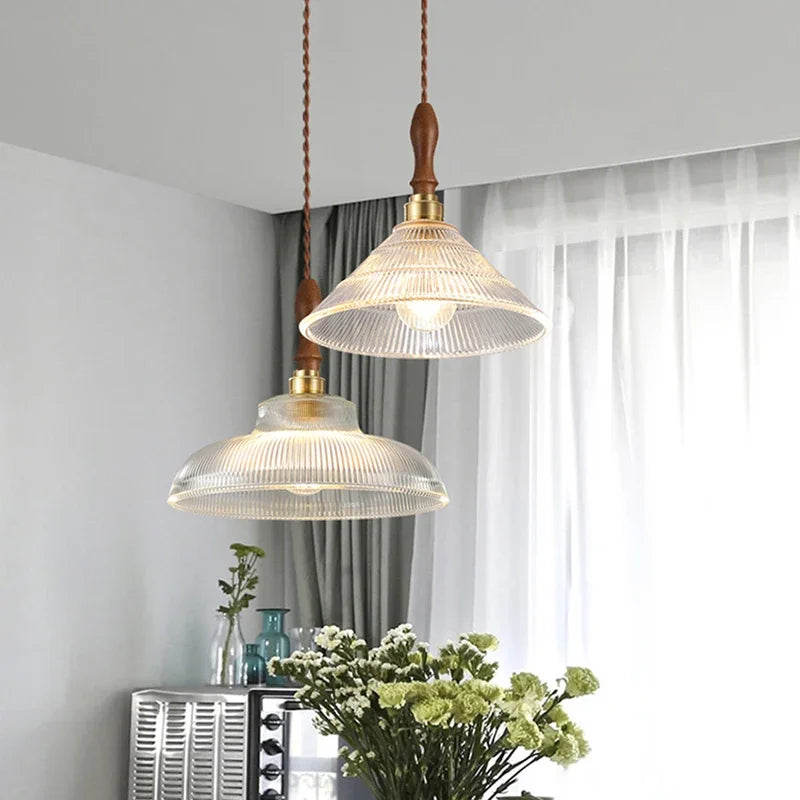 suspension moderne en cuivre et bois pour intérieur décoratif - vue 2 sur 10