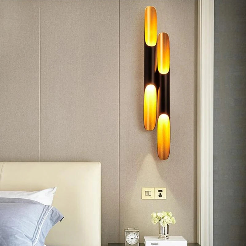 Applique murale moderne lampe applique LED haut vers le bas en aluminium tuyau aile 2 lumières noir doré nordique applique luminaire - vue 3 sur 12