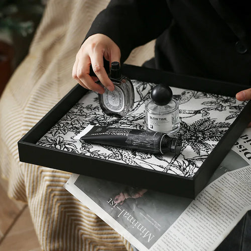 plateau décoratif rétro en cuir pour rangement et présentation