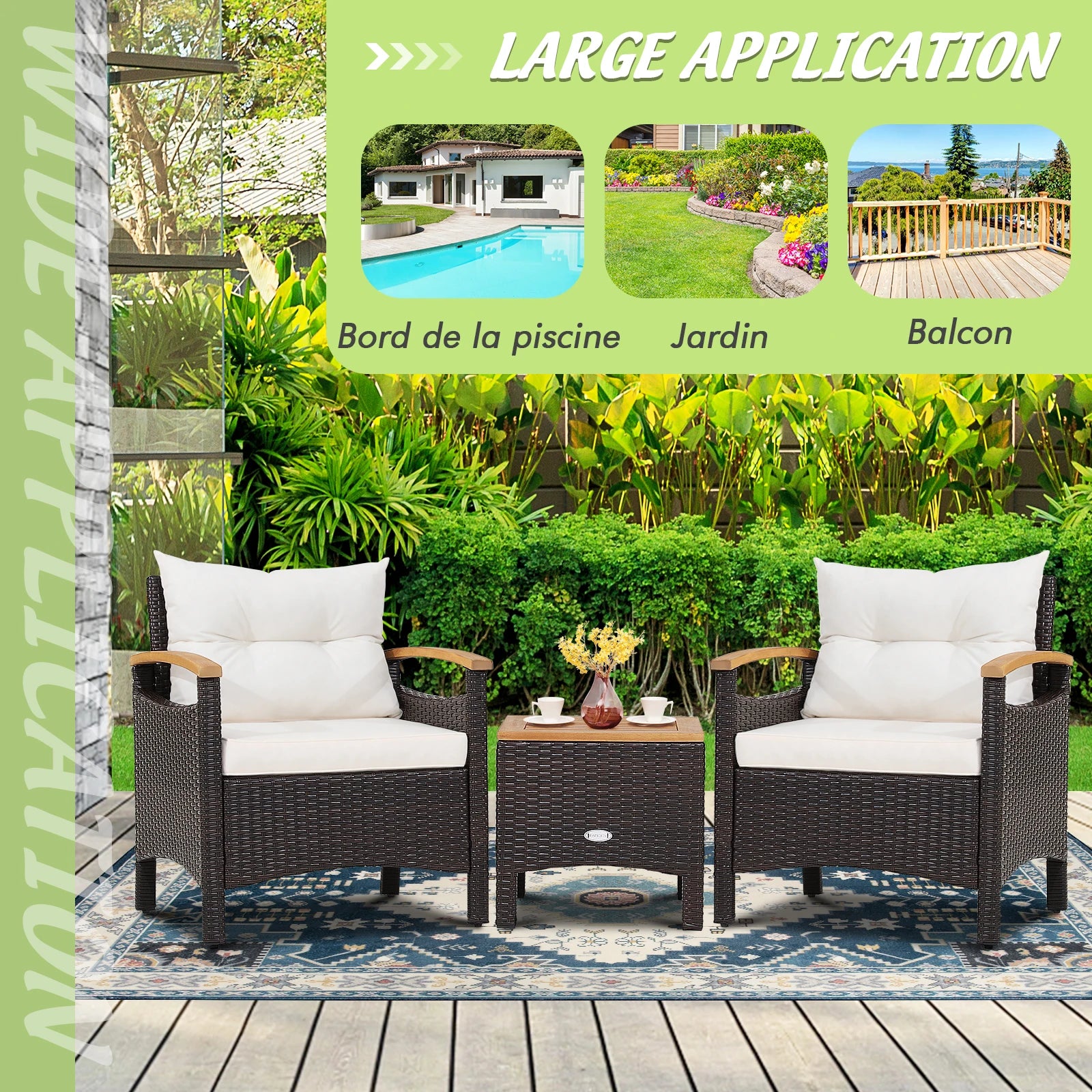 mobilier de jardin en rotin avec deux fauteuils et une table - vue 7 sur 6