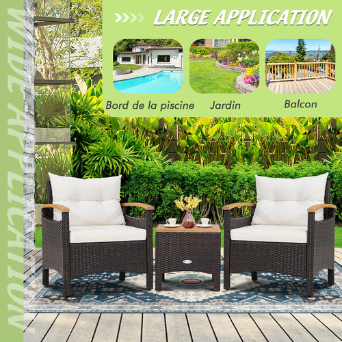 mobilier de jardin en rotin avec deux fauteuils et une table