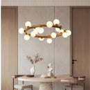 lustre nordique en bois avec anneau de personnalité et verre laiteux