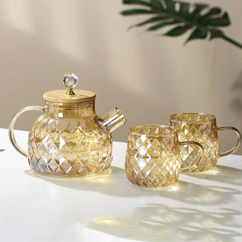 Bouilloire verre couvercle bambou filtre amovible infusions
