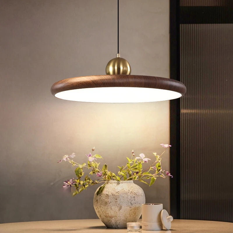 lustre en fer imitation grain de bois luminaires suspendus variables - vue 3 sur 7