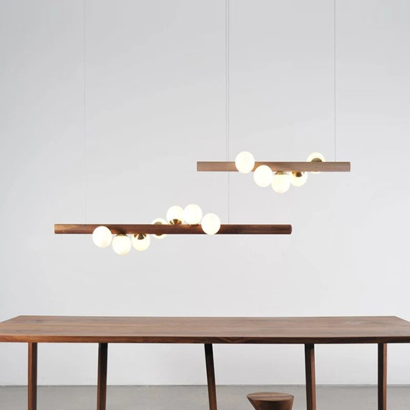 lustre en bois de noyer et verre design moderne pour intérieur élégant - vue 2 sur 13